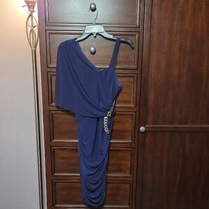 Hailey Logan One-Shoulder Dress in Deep Purple with Chain Accent